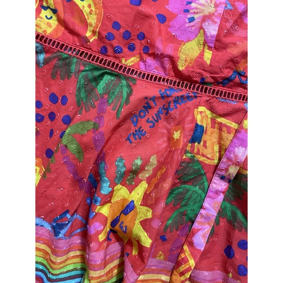 Farm Rio Red Good Vibes Wrap Skirt Women's Size XL Bold Colorful Cotton - Picture 9 of 14